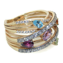 Load image into Gallery viewer, Statement Ring in 14k Yellow Gold Open Design with Amethyst Blue Topaz Peridot Citrine Garnet and Diamonds by LE VIAN