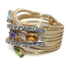Load image into Gallery viewer, Statement Ring in 14k Yellow Gold Open Design with Amethyst Blue Topaz Peridot Citrine Garnet and Diamonds by LE VIAN