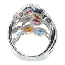 Load image into Gallery viewer, Statement Ring in 14k White Gold Open Design with Amethyst Blue Topaz Citrine Aquamarine Diamonds