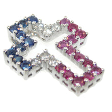 Load image into Gallery viewer, Sapphire Ruby Diamond Open Cross Pendant in 14k White Gold