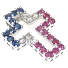 Load image into Gallery viewer, Sapphire Ruby Diamond Open Cross Pendant in 14k White Gold