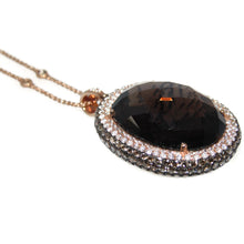 Load image into Gallery viewer, Massive Smokey Topaz Double Halo Statement Pendant Chain Necklace in 14k Rose Gold