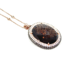 Load image into Gallery viewer, Massive Smokey Topaz Double Halo Statement Pendant Chain Necklace in 14k Rose Gold