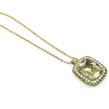 Load image into Gallery viewer, 14k Yellow Gold Halo Diamonds Lemon Quartz Pendant With Chain Necklace