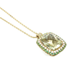 Load image into Gallery viewer, 14k Yellow Gold Halo Diamonds Lemon Quartz Pendant With Chain Necklace