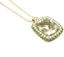 Load image into Gallery viewer, 14k Yellow Gold Halo Diamonds Lemon Quartz Pendant With Chain Necklace