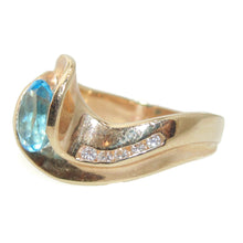 Load image into Gallery viewer, Estate Wavy Blue Topaz Ring in 14k Yellow Gold Diamond Accents