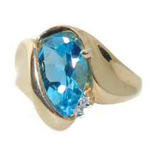 Load image into Gallery viewer, Estate Pear Shaped Blue Topaz Ring in 14k Yellow Gold Diamond Accents