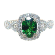 Load image into Gallery viewer, Oval Green Tsavorite Garnet Diamond Ring Halo in 18k White Gold