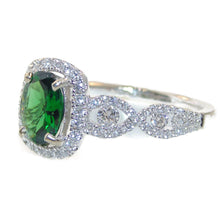 Load image into Gallery viewer, Oval Green Tsavorite Garnet Diamond Ring Halo in 18k White Gold