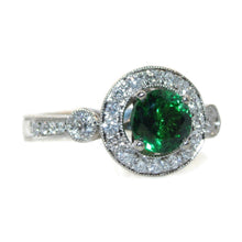 Load image into Gallery viewer, Round Green Tsavorite Garnet Diamond Ring