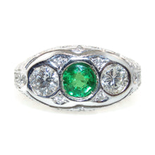 Load image into Gallery viewer, Green Tsavorite Garnet Ring with Diamond in 14k White Gold