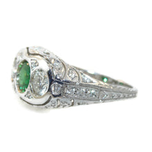 Load image into Gallery viewer, Green Tsavorite Garnet Ring with Diamond in 14k White Gold