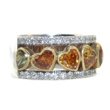 Load image into Gallery viewer, Custom Wide Heart Shaped Champagne Diamond Ring in 14k White and Yellow Gold
