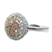 Load image into Gallery viewer, Custom Made Sunflower Pink and White Halo Diamond Ring in 18k White and Rose Gold

