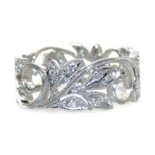 Load image into Gallery viewer, Ornate 14k White Gold Diamond Cut Out Floral Shapes Band Ring