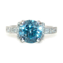 Load image into Gallery viewer, Blue Zircon Round Stone Ring with Diamond Accents in 14k White Gold