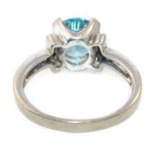Load image into Gallery viewer, Blue Zircon Round Stone Ring with Diamond Accents in 14k White Gold