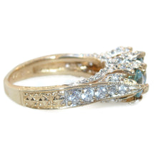 Load image into Gallery viewer, Blue Zircon 3-Stone Ring with Diamonds in 14k Two-Tone Gold