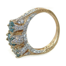 Load image into Gallery viewer, Blue Zircon 3-Stone Ring with Diamonds in 14k Two-Tone Gold