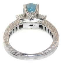 Load image into Gallery viewer, Blue Zircon Oval Ring with Diamond Accents in 18k White Gold