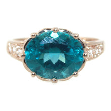 Load image into Gallery viewer, Blue Zircon Ring with Diamond Accents in 14 Rose Gold