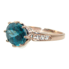 Load image into Gallery viewer, Blue Zircon Ring with Diamond Accents in 14 Rose Gold