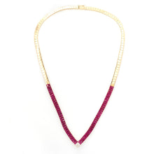 Load image into Gallery viewer, 18k Yellow Gold Estate 18-Carat Princess Cut Ruby and Diamond Omega Necklace 18 Inches in Length