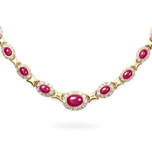 Load image into Gallery viewer, 18k Yellow Gold Oval Cabochon Ruby and Diamond BIB Choker Necklace