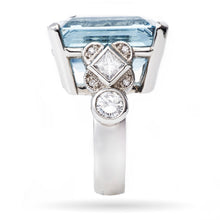 Load image into Gallery viewer, Custom-Made Aquamarine Ring with Diamonds 14k White Gold