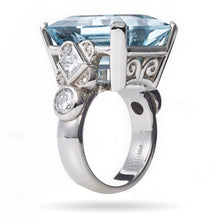 Load image into Gallery viewer, Custom-Made Aquamarine Ring with Diamonds 14k White Gold