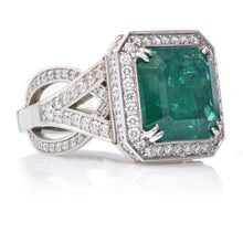 Load image into Gallery viewer, Emerald & Diamond Ring in 14k White Gold
