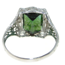 Load image into Gallery viewer, Vintage Green Tourmaline Ring Ornate Art Nouveau 14k White Gold
