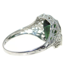 Load image into Gallery viewer, Vintage Green Tourmaline Ring Ornate Art Nouveau 14k White Gold
