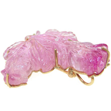 Load image into Gallery viewer, Estate Pink Tourmaline Carved Brooch Pendant in 14k Yellow Gold