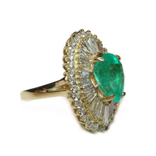 Load image into Gallery viewer, Estate 14k Yellow Gold Emerald Diamond Statement Ring