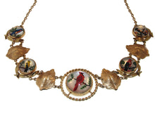 Load image into Gallery viewer, One-Of-A-Kind Vintage Statement 14k Yellow Gold Glass Birds Art Necklace
