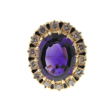 Load image into Gallery viewer, Estate Purple 7.0 Carat Amethyst Diamond Halo Ring in 14k Yellow Gold