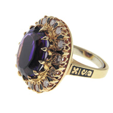 Load image into Gallery viewer, Estate Purple 7.0 Carat Amethyst Diamond Halo Ring in 14k Yellow Gold