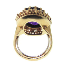 Load image into Gallery viewer, Estate Purple 7.0 Carat Amethyst Diamond Halo Ring in 14k Yellow Gold