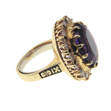 Load image into Gallery viewer, Estate Purple 7.0 Carat Amethyst Diamond Halo Ring in 14k Yellow Gold
