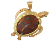 Load image into Gallery viewer, Estate One Of A Kind Natural Black Opal 18k Yellow Gold Diamond Turtle Pendant