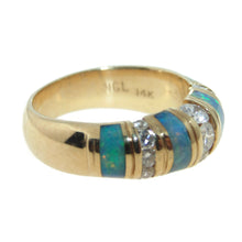 Load image into Gallery viewer, Estate Australian Opal Diamond Band Ring in 14k Yellow Gold