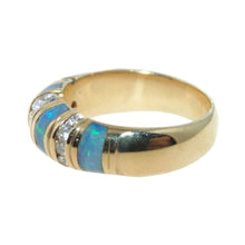 Load image into Gallery viewer, Estate Australian Opal Diamond Band Ring in 14k Yellow Gold