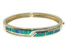 Load image into Gallery viewer, 14k Yellow Gold Australian Opal Diamond Cuff Bracelet