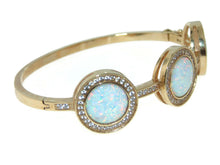 Load image into Gallery viewer, Estate 14k Yellow Gold Lab Opal Cubic Zirconia Cuff Bracelet
