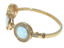 Load image into Gallery viewer, Estate 14k Yellow Gold Lab Opal Cubic Zirconia Cuff Bracelet
