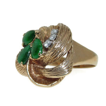 Load image into Gallery viewer, Vintage Green Flower Shape Jade Diamond Ring in 14k Yellow Gold