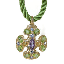 Load image into Gallery viewer, Peridot Amethyst and Tanzanite Pendant on Rope Chord Necklace
