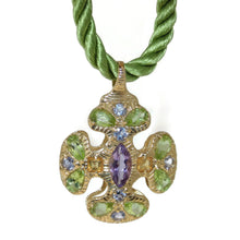 Load image into Gallery viewer, Peridot Amethyst and Tanzanite Pendant on Rope Chord Necklace